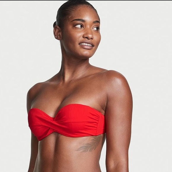Victoria’s Secret Mallorca Twist Front Red Ribbed Bandeau Bikini Top Size 34D - Picture 2 of 14